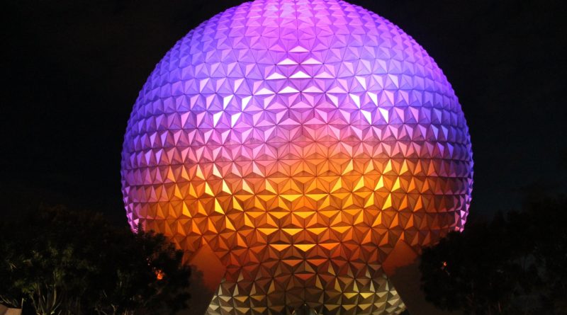 Epcot Center lit up in the night