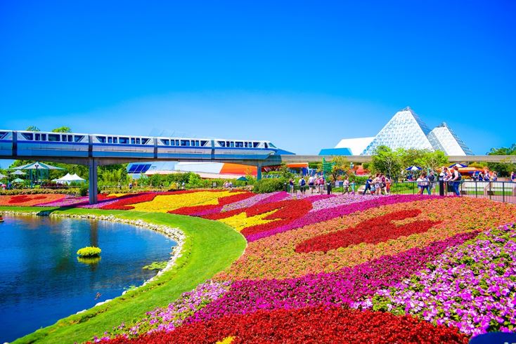 Flowers adorning Disney World’s park during springtime