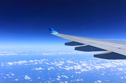 a view from a window of an airplane in the air